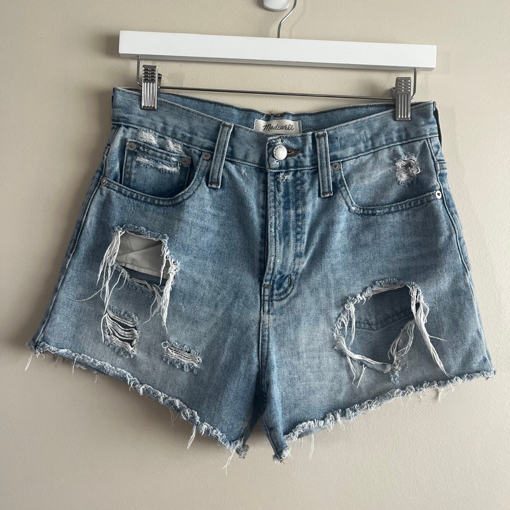 Madewell Perfect Jean Short 25 light wash distressed cutoff raw hem 90s grunge